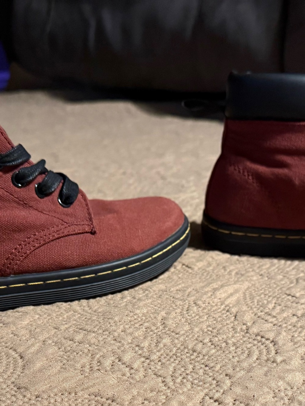 Dr. Martens Maelly Cherry Red Canvas Ankle Boots - Women's Size 7